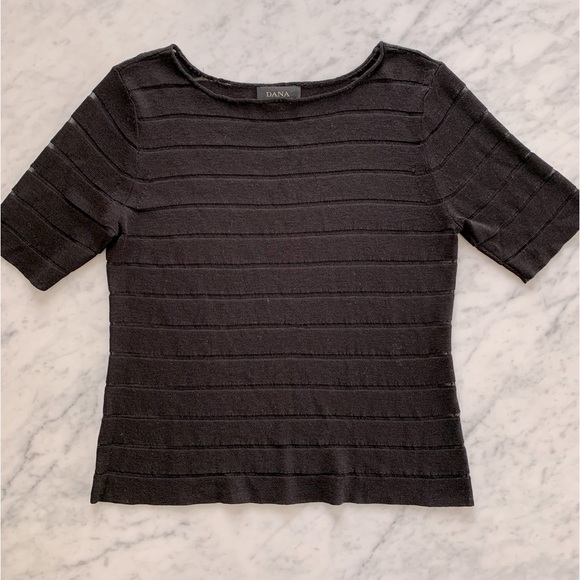 Dana Buchman black knit short sleeve horizontal sheer stripe top Size M - Picture 4 of 7